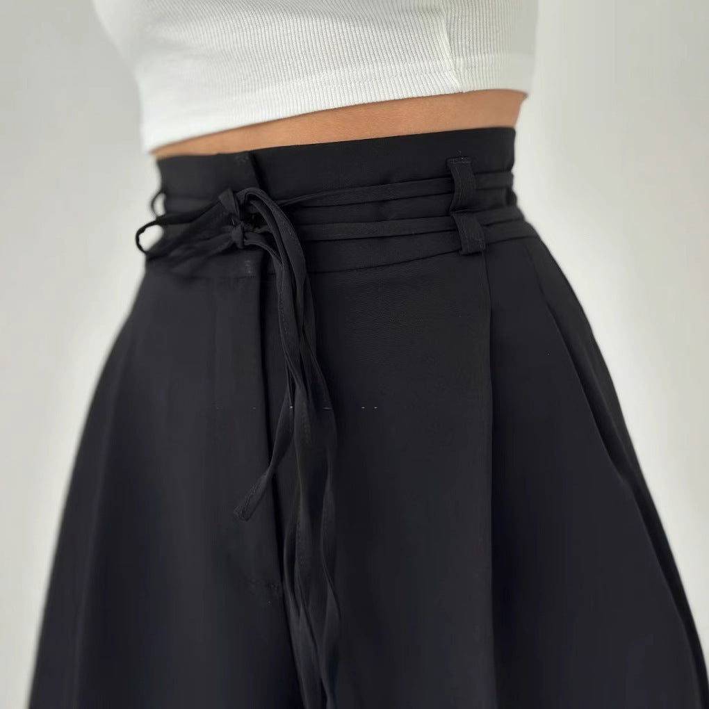 High Waist Lace Up Slim Fit Straight-leg Pants