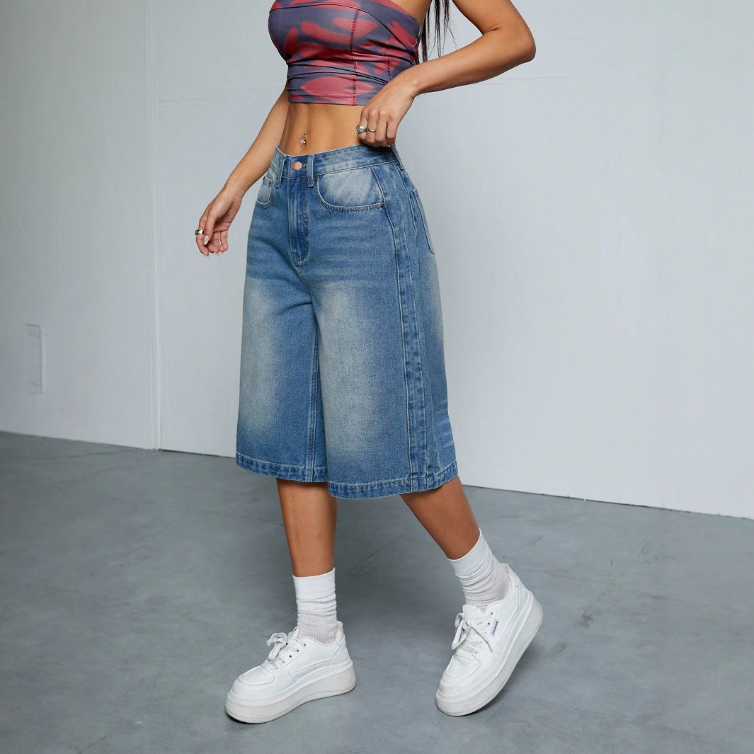 Straight-leg Denim Loose All-matching Wide Leg Shorts