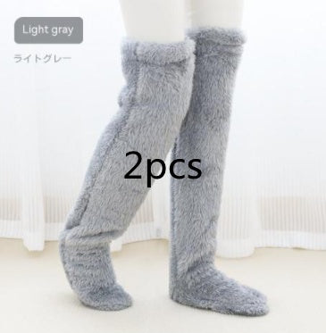 Chaussettes longues et duveteuses au-dessus du genou pour l'hiver, chaudes et froides, pour les articulations du genou, résistantes au froid, pour dormir au sol