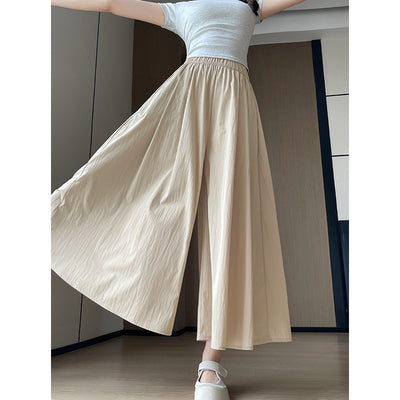 Plus Size Women's Summer Thin Culotte Ice Silk Leisure Wide Leg Pants