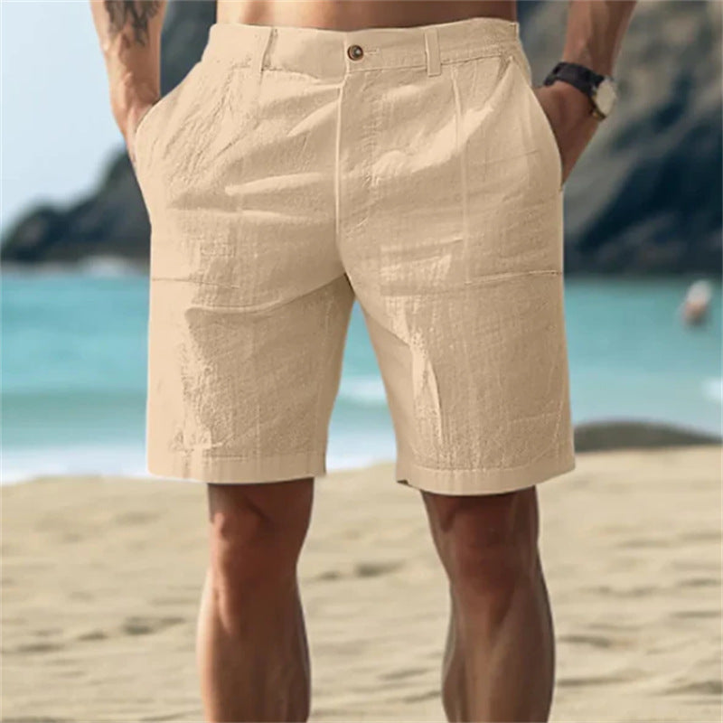 Men's Linen Summer Breathable Solid Color Outdoor Shorts