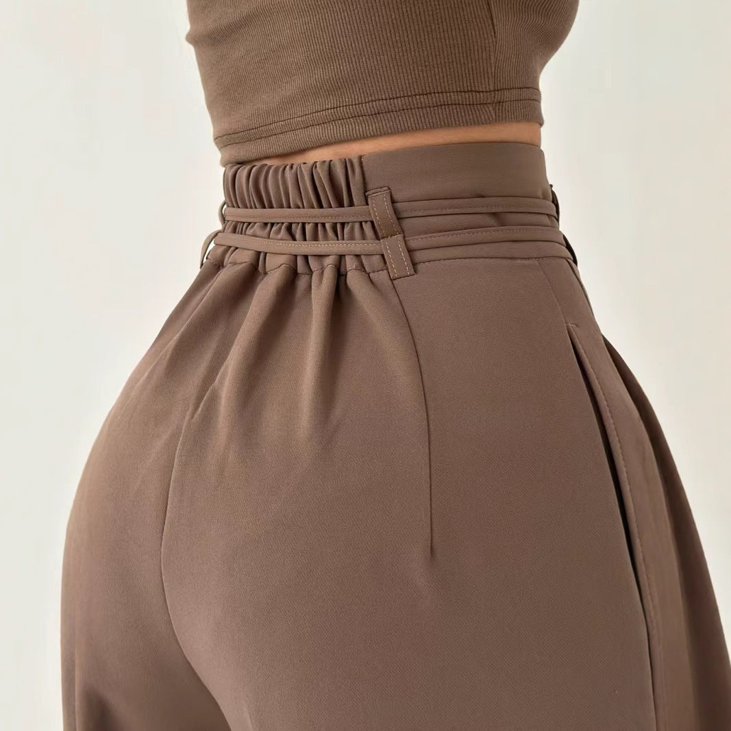 High Waist Lace Up Slim Fit Straight-leg Pants