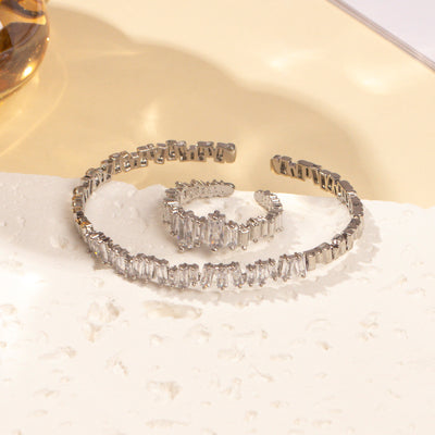 Cubic Zirconia Open Wristband & Ring Set