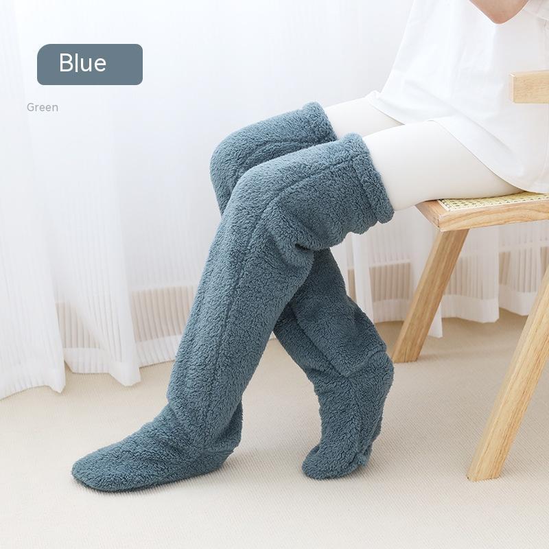 Chaussettes longues et duveteuses au-dessus du genou pour l'hiver, chaudes et froides, pour les articulations du genou, résistantes au froid, pour dormir au sol