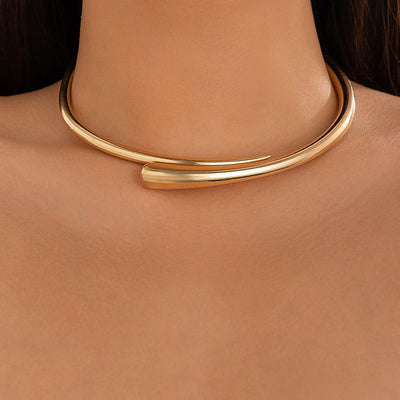 Geometric Metal Glossy Choker Necklace & Bracelet Set