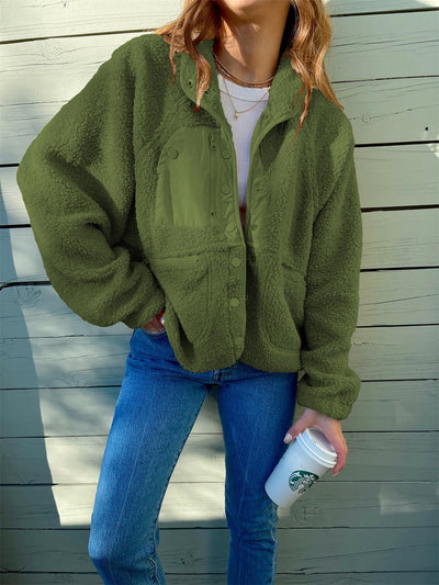 Cardigan court en peluche, manteau en laine d'agneau