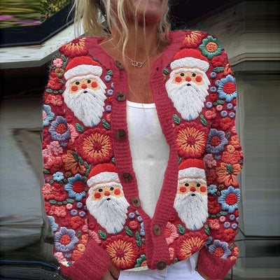 Cardigan imprimé de Noël à motif dessin animé pour femme