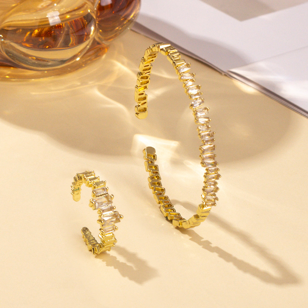 Cubic Zirconia Open Wristband & Ring Set