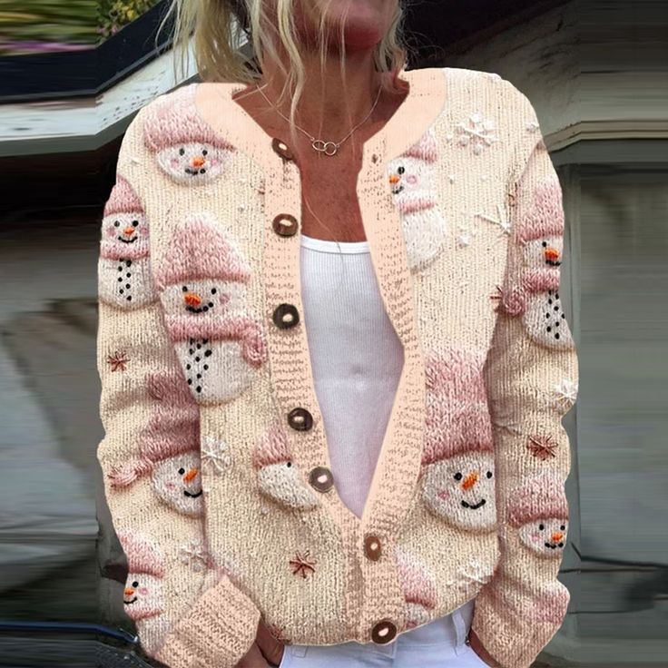 Cardigan imprimé de Noël à motif dessin animé pour femme