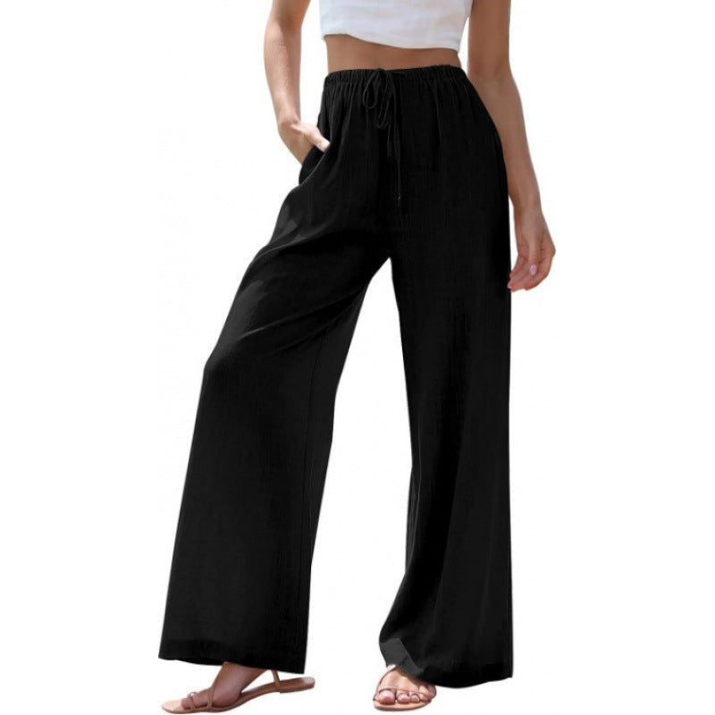 Loose Casual Pocket Drawstring Wide-leg Pants For Women