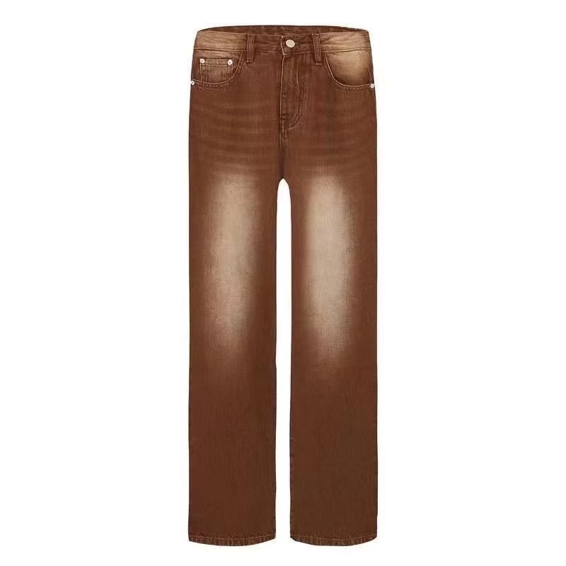 American Retro Brown Straight-leg Denim Pants