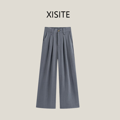 Casual Anti-wrinkle Thin High Waist Slimming And Straight Draping Cotton Linen Wide Leg Pants Long