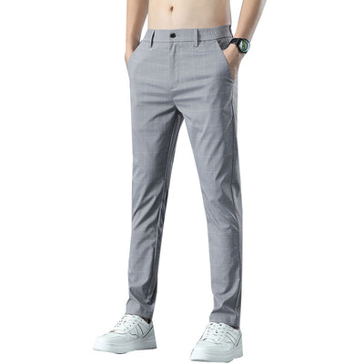 Pantalon d'été en soie glacée à carreaux pour homme, coupe slim