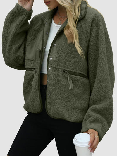 Cardigan court en peluche, manteau en laine d'agneau