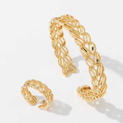 Gold Wheat Leaf Bracelet & Ring Set