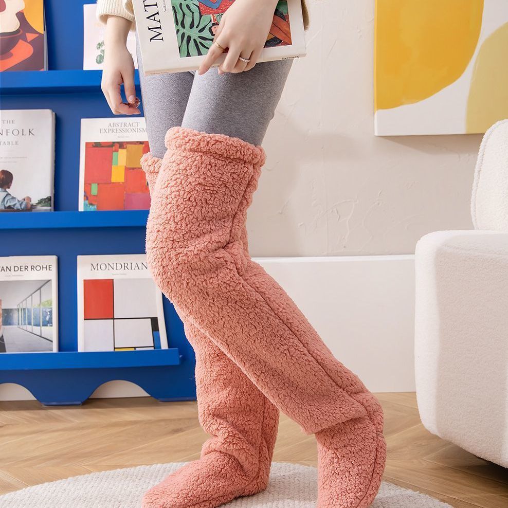 Chaussettes longues et duveteuses au-dessus du genou pour l'hiver, chaudes et froides, pour les articulations du genou, résistantes au froid, pour dormir au sol