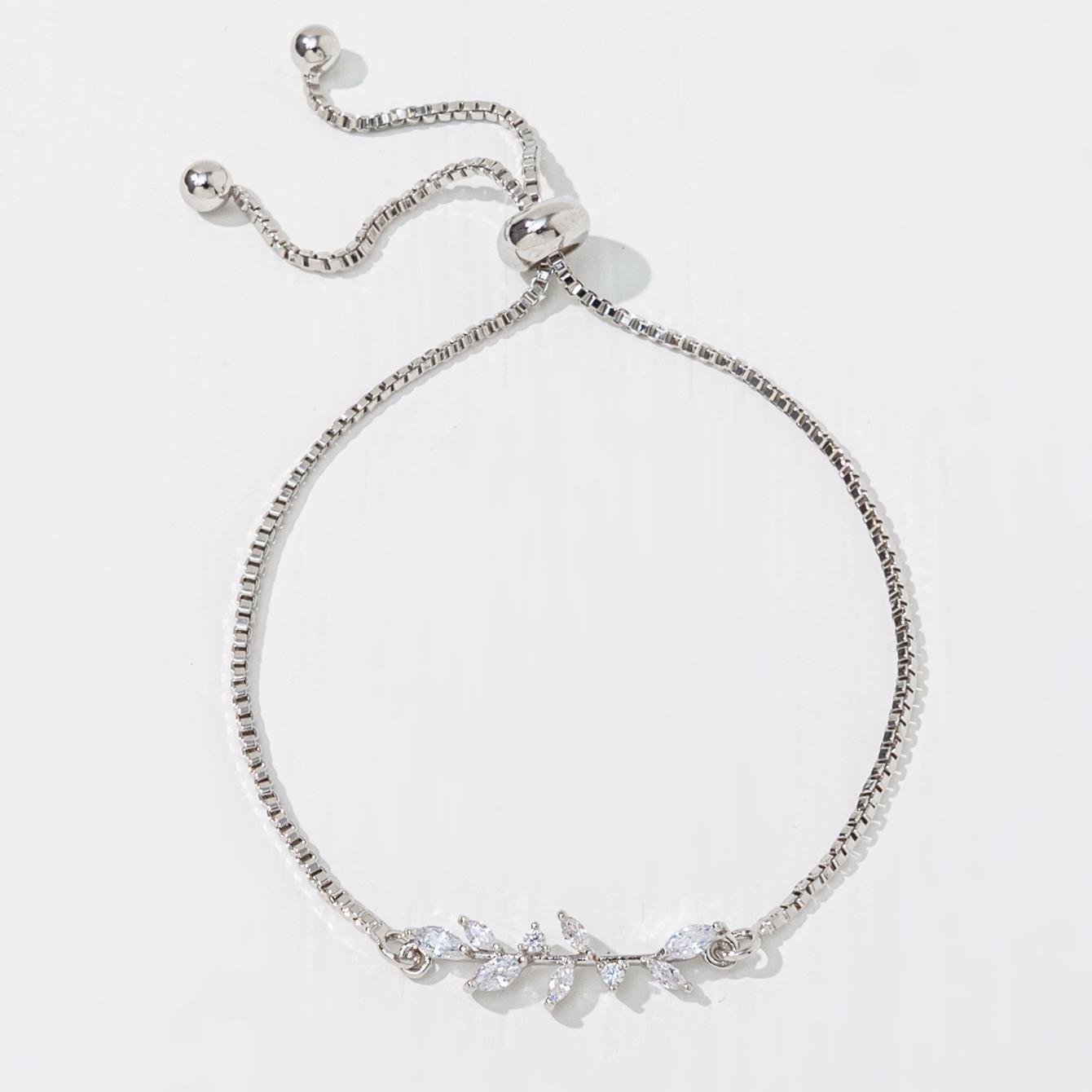 Silver Zircon Leaf Bracelet & Ring Set