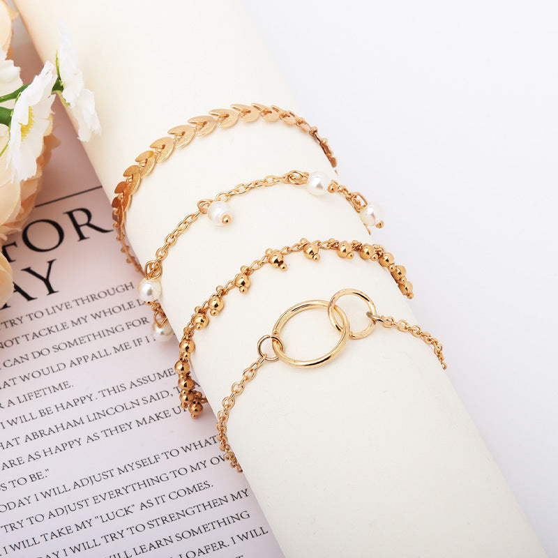 Geometric Pearl Jewelry 4-Piece Set