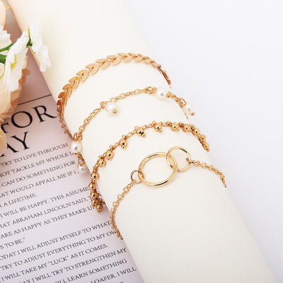 Geometric Pearl Jewelry 4-Piece Set