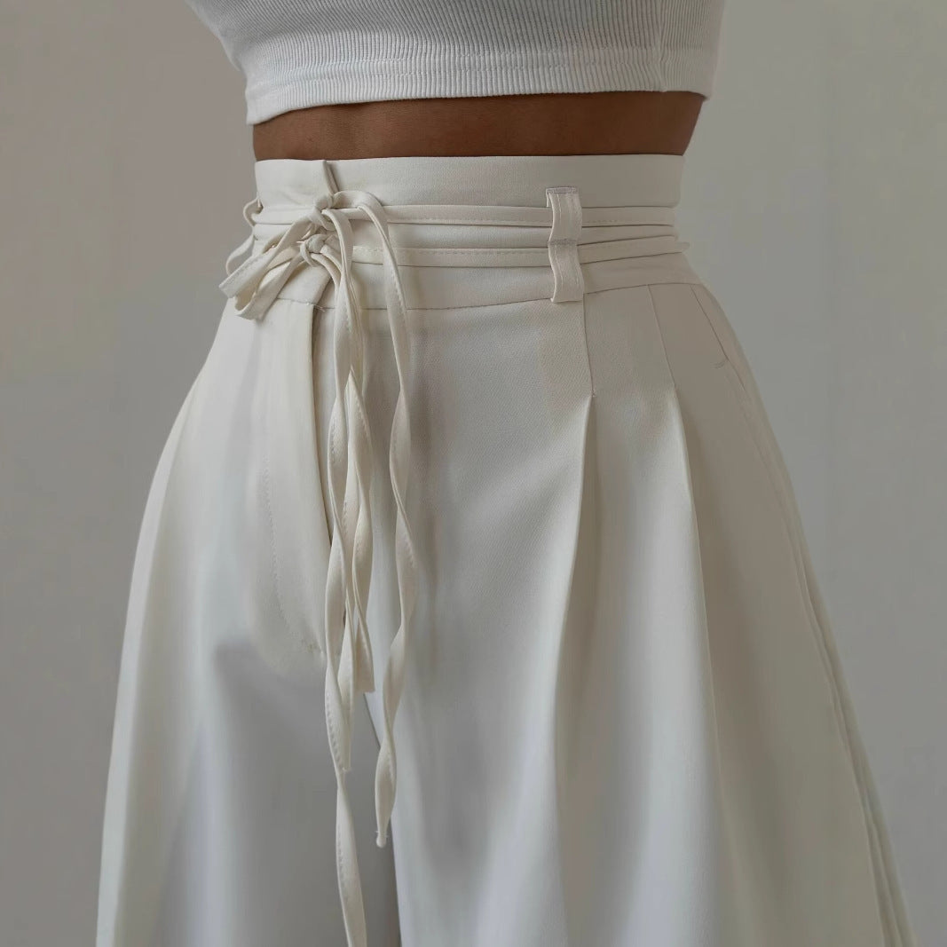 High Waist Lace Up Slim Fit Straight-leg Pants