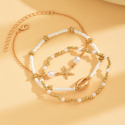 Beach Shell Starfish Anklet Set