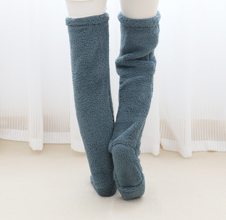 Chaussettes longues et duveteuses au-dessus du genou pour l'hiver, chaudes et froides, pour les articulations du genou, résistantes au froid, pour dormir au sol