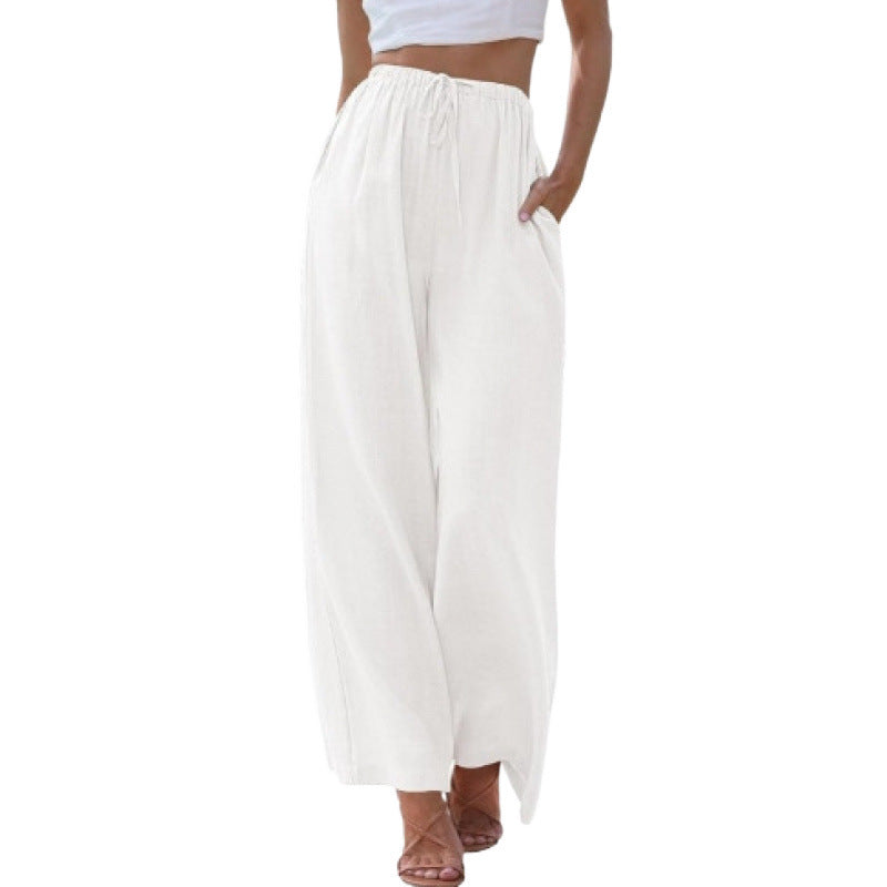 Loose Casual Pocket Drawstring Wide-leg Pants For Women