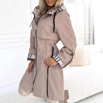 European And American Hooded Plaid Coat