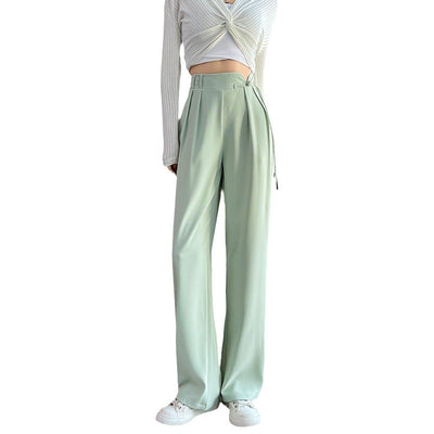 New Chinese Style Buckle High Waist Casual National Style Special-interest Design Elastic Waist Wide Leg Pants