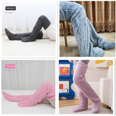 Chaussettes longues et duveteuses au-dessus du genou pour l'hiver, chaudes et froides, pour les articulations du genou, résistantes au froid, pour dormir au sol