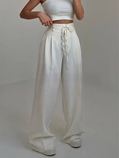 High Waist Lace Up Slim Fit Straight-leg Pants