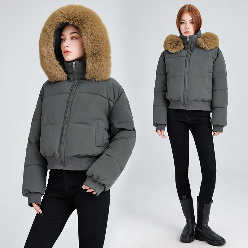 Women's Hooded Fur Collar Cotton-padded Clothes With Design Sense