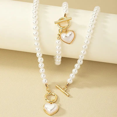 Love Pearl Necklace & Bracelet Set