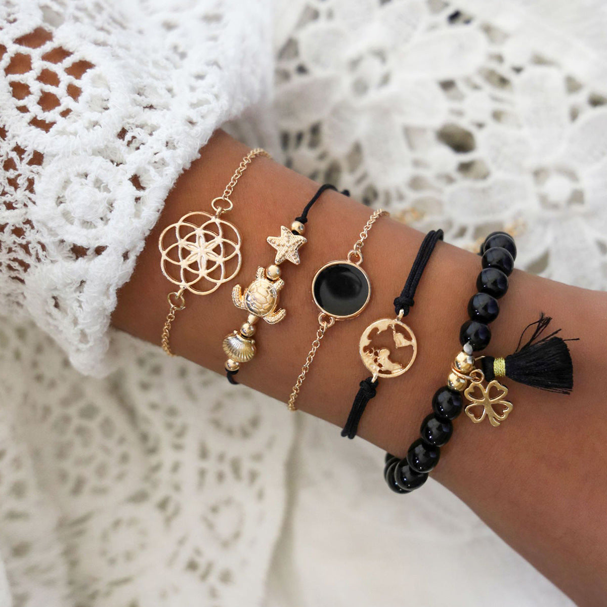 Turtle Tassel Bracelet 5-Piece Set