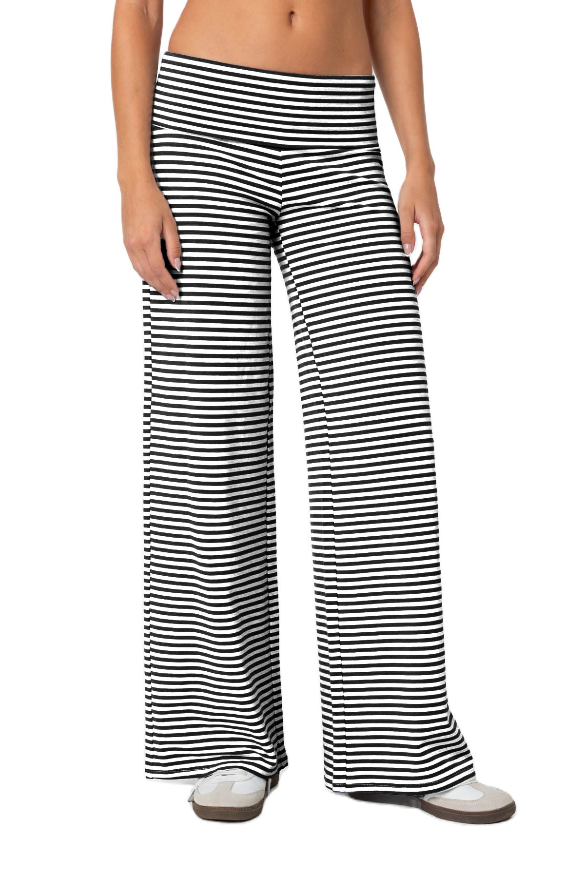 Cropped Striped Loose Trousers Autumn Sports Style Draped Casual Pants