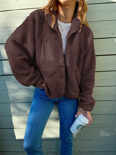 Cardigan court en peluche, manteau en laine d'agneau