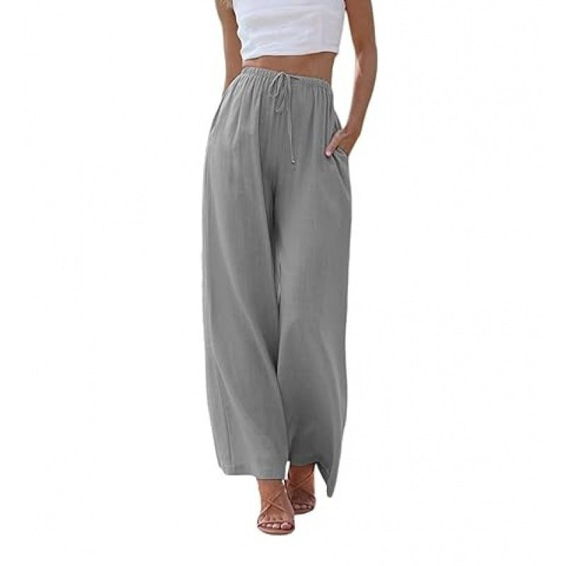 Loose Casual Pocket Drawstring Wide-leg Pants For Women