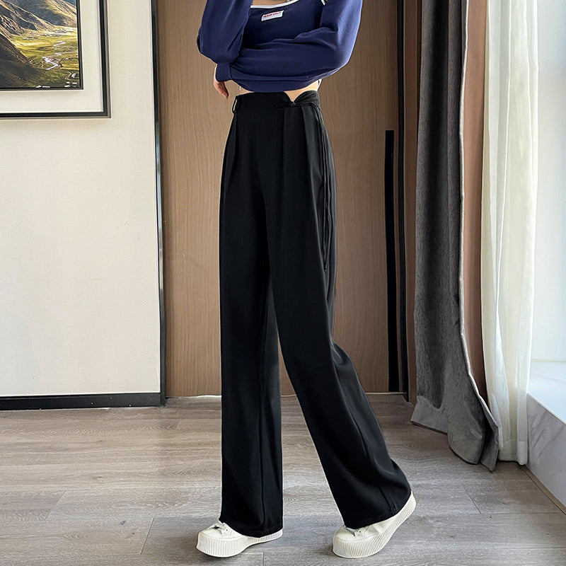 New Chinese Style Buckle High Waist Casual National Style Special-interest Design Elastic Waist Wide Leg Pants