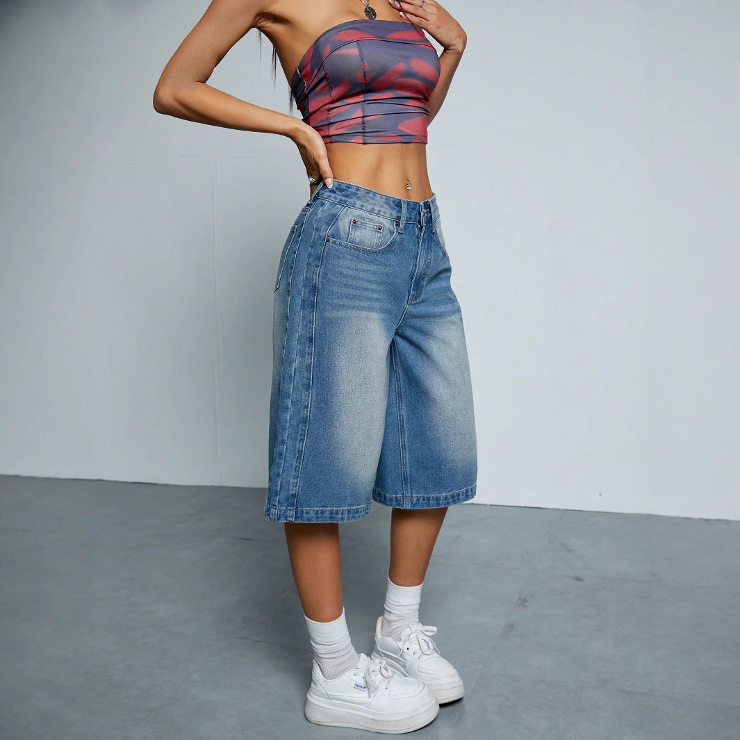Straight-leg Denim Loose All-matching Wide Leg Shorts