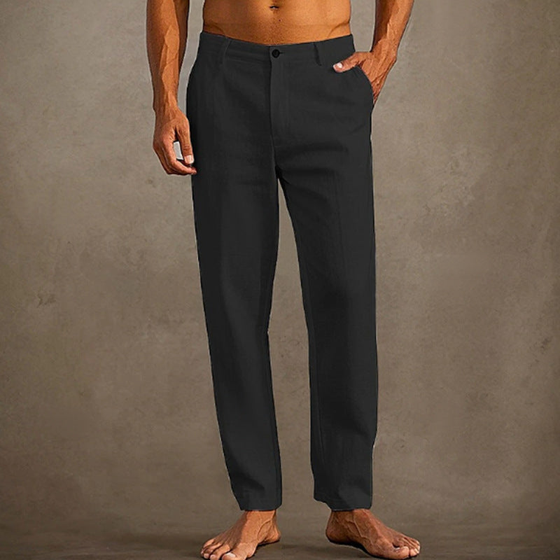 Pantalon skinny en lin pour homme, avec poche diagonale, confortable et respirant