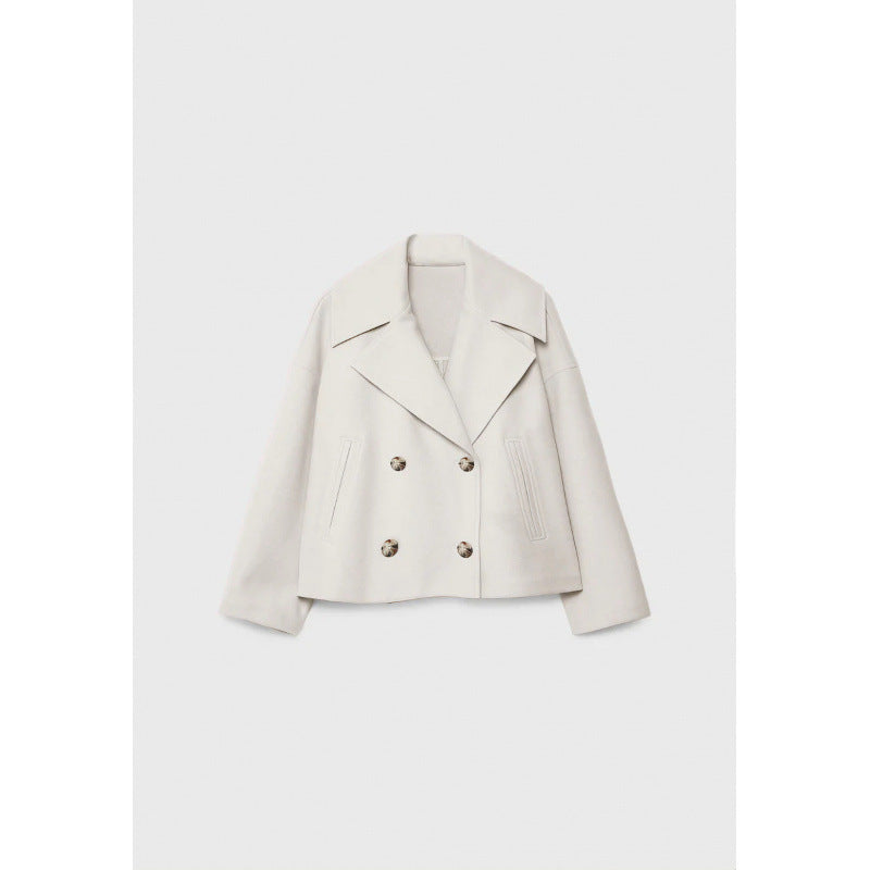 Veste blazer à revers croisé, manteau court en laine ample et élégant pour femme