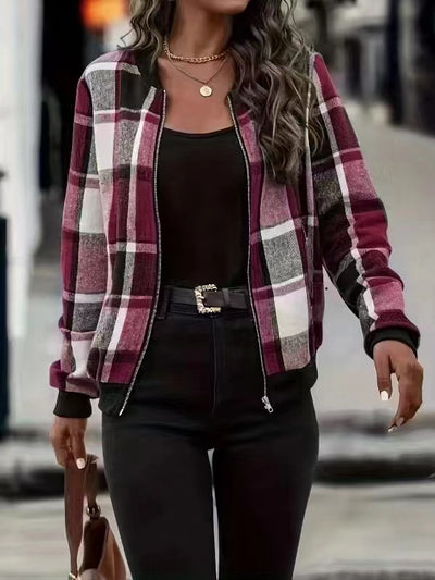 European And American Autumn And Winter Plaid Baseball Jacket Jacket