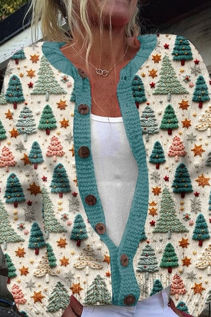 Cardigan imprimé de Noël à motif dessin animé pour femme