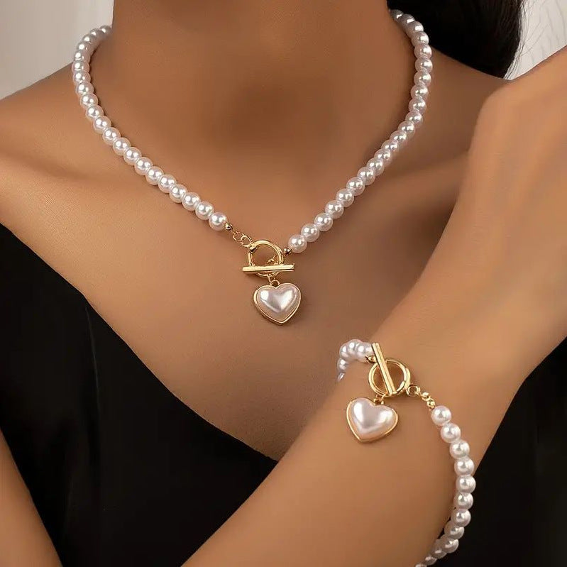 Love Pearl Necklace & Bracelet Set