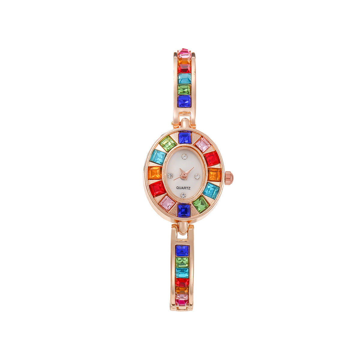 Montre tendance ovale à cristaux colorés