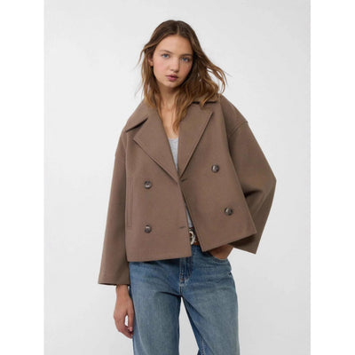 Veste blazer à revers croisé, manteau court en laine ample et élégant pour femme