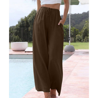 Loose Casual Pocket Drawstring Wide-leg Pants For Women