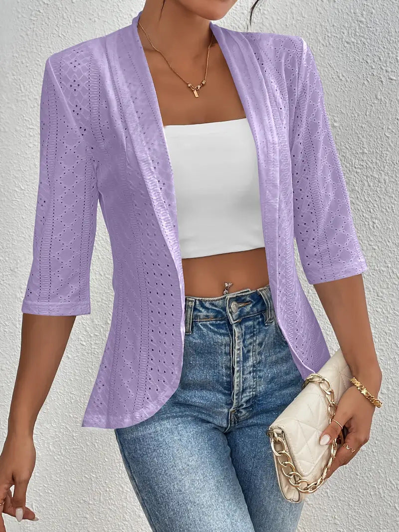 Manteau châle fin décontracté à manches mi-longues pour femme, couleur unie